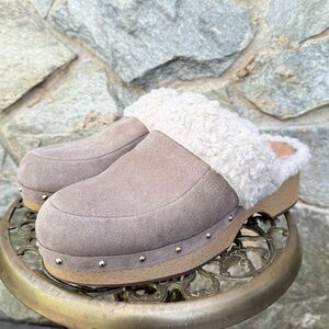 Crown Vintage Taupe Suede Clogs with Faux Shearling Lining